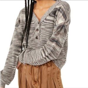 Free People Mercury Henley Woven Sweater Black Pearl Combo Size Large